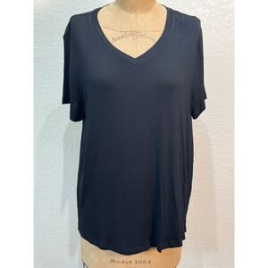 Jess Lea Womens 2X Black Basic V-Neck Short Sleeve Tee Shirt NWT